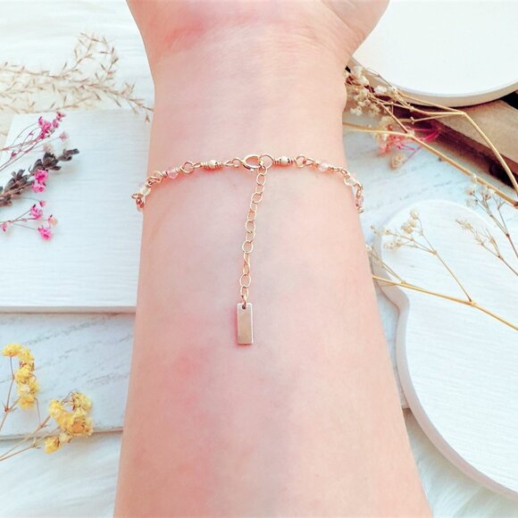 Tiny Ethiopian Opal and Strawberry Quartz Bracelet | Handmade in BC - Picture 6 of 6